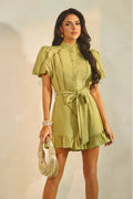Puff Sleeve Romper- Olive