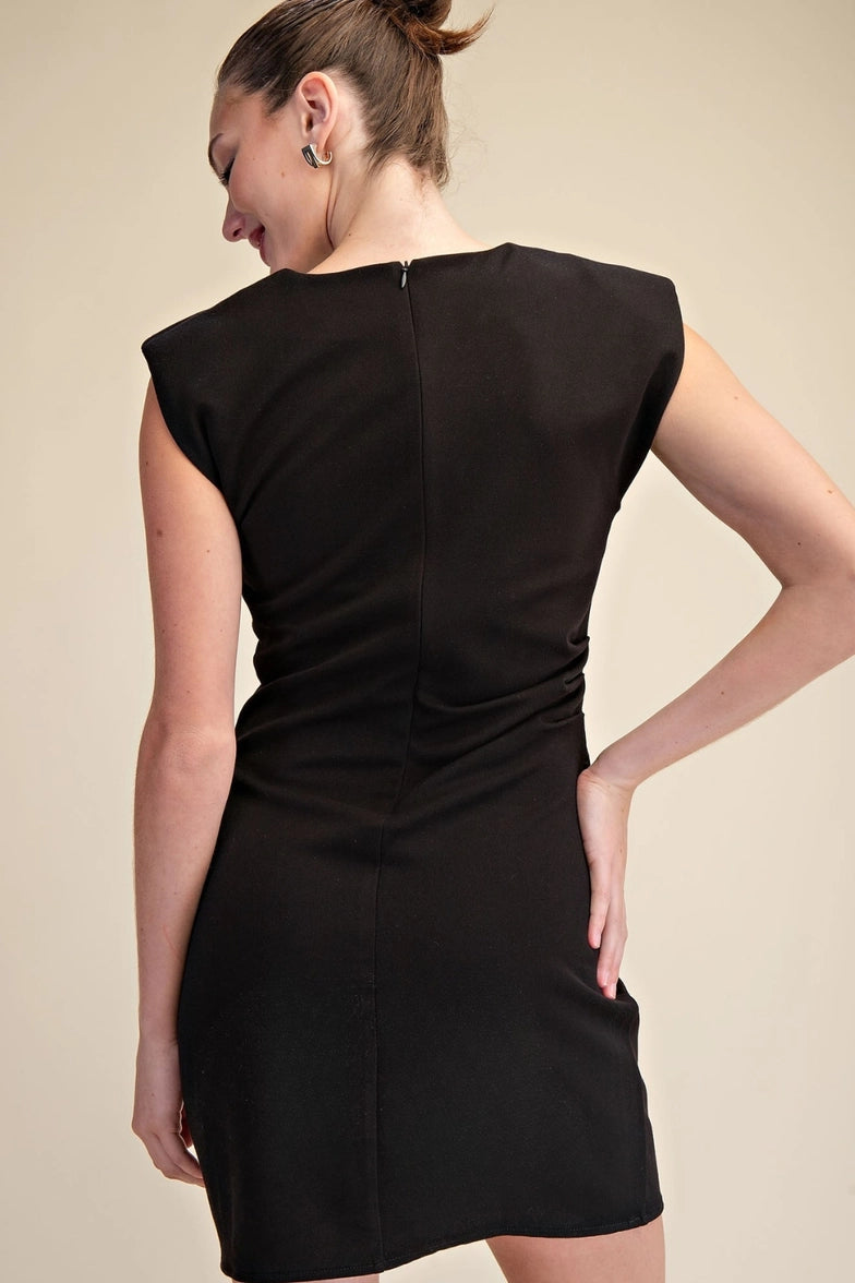 Ruched Fitted Stretchy Mini Dress- Black