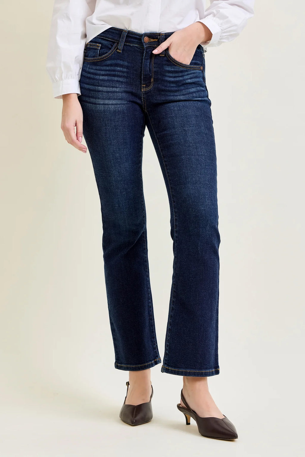 Mid Rise Classic Bootcut Jean- Dark Wash