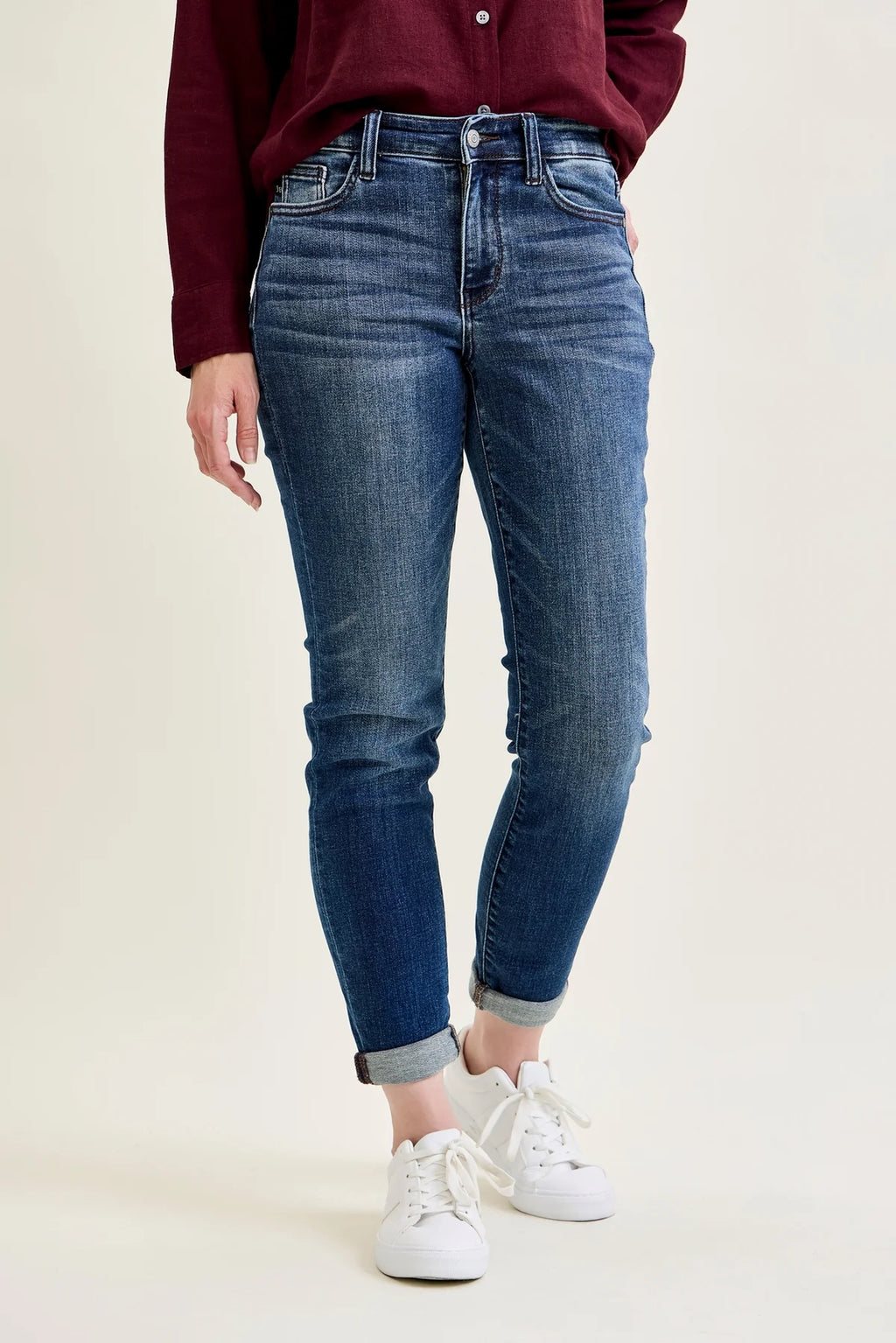 Classic Mid Rise Cuffed Boyfriend Fit Jean- Dark Wash