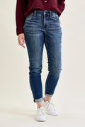 Classic Mid Rise Cuffed Boyfriend Fit Jean- Dark Wash