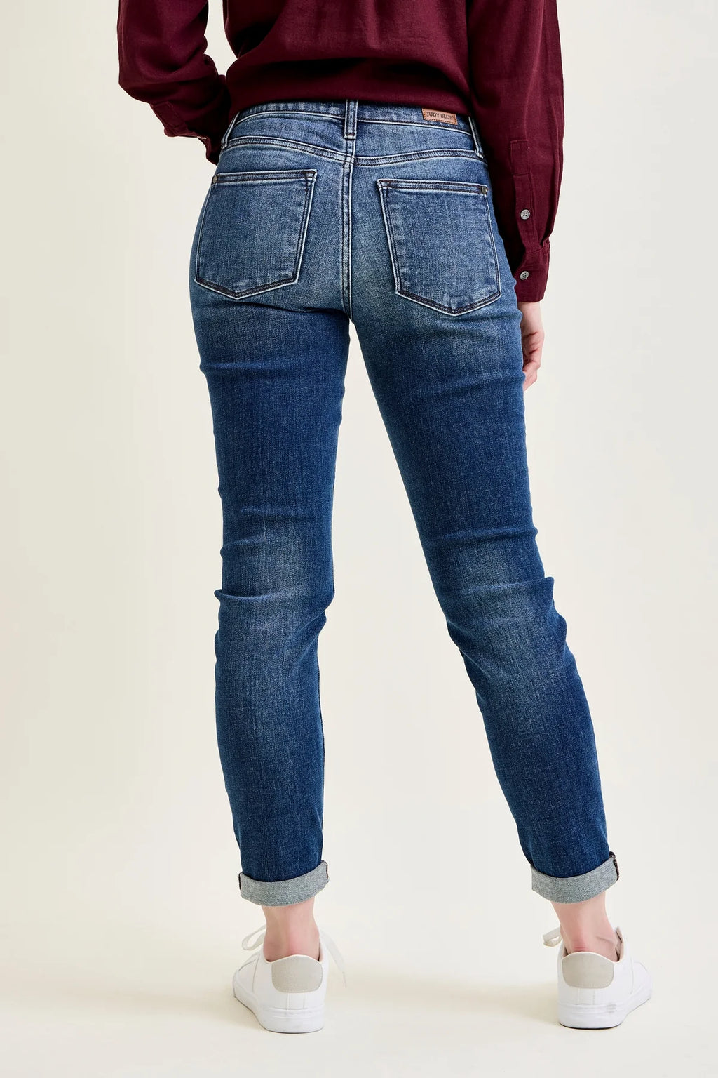 Classic Mid Rise Cuffed Boyfriend Fit Jean- Dark Wash