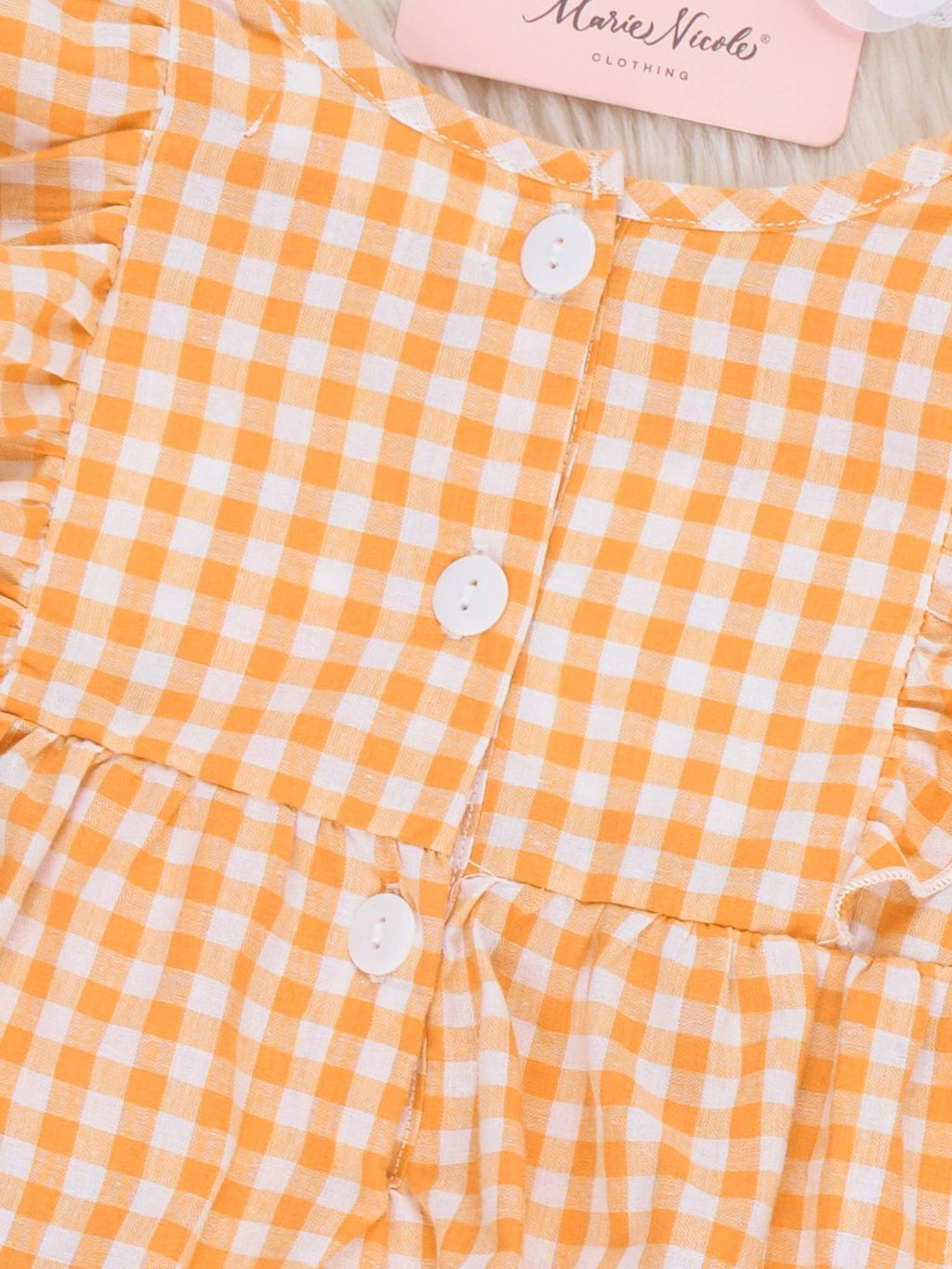 Football Gingham Bubble Romper- Orange/White