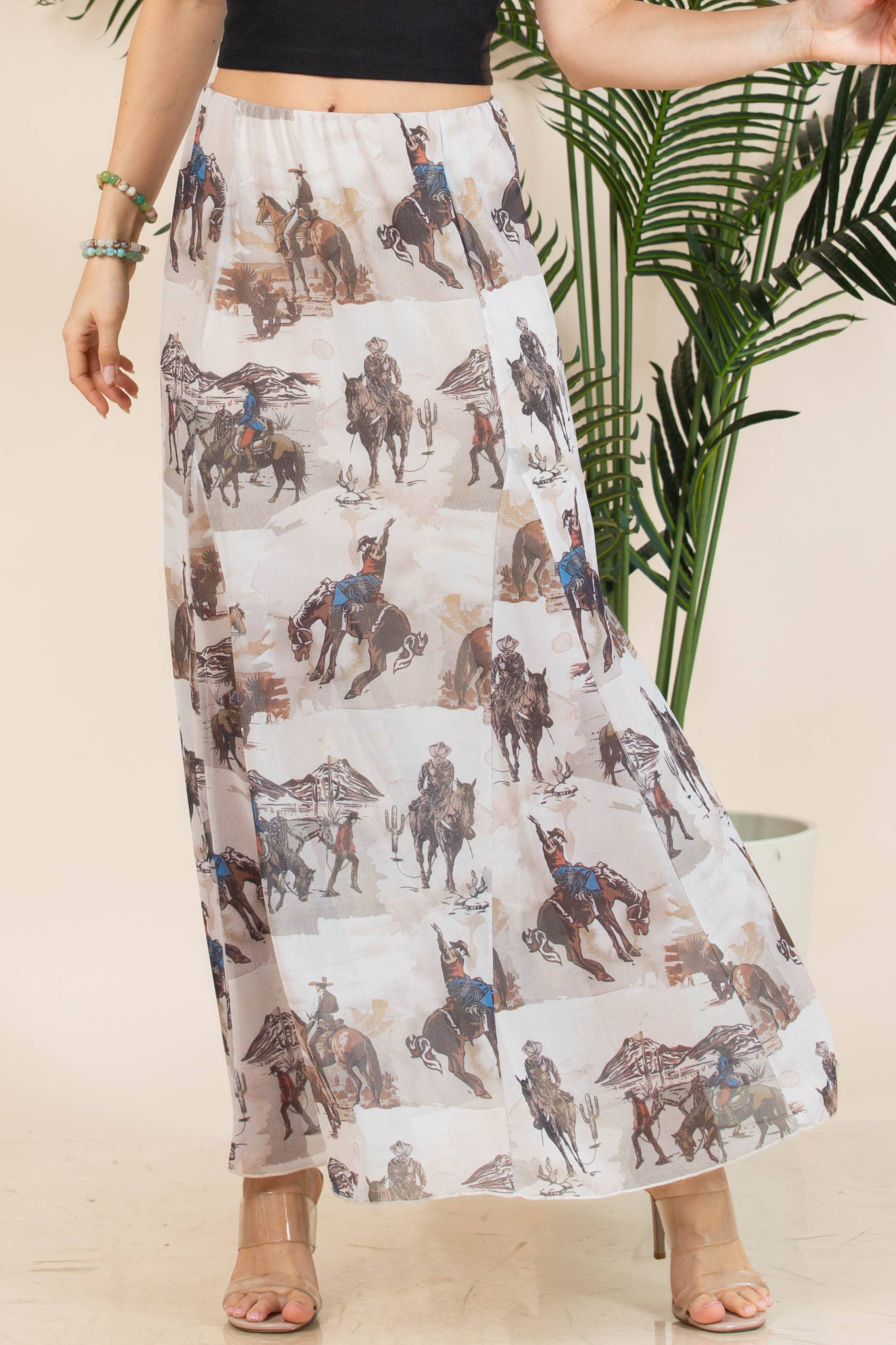 Cowboy Print Mesh Maxi Skirt