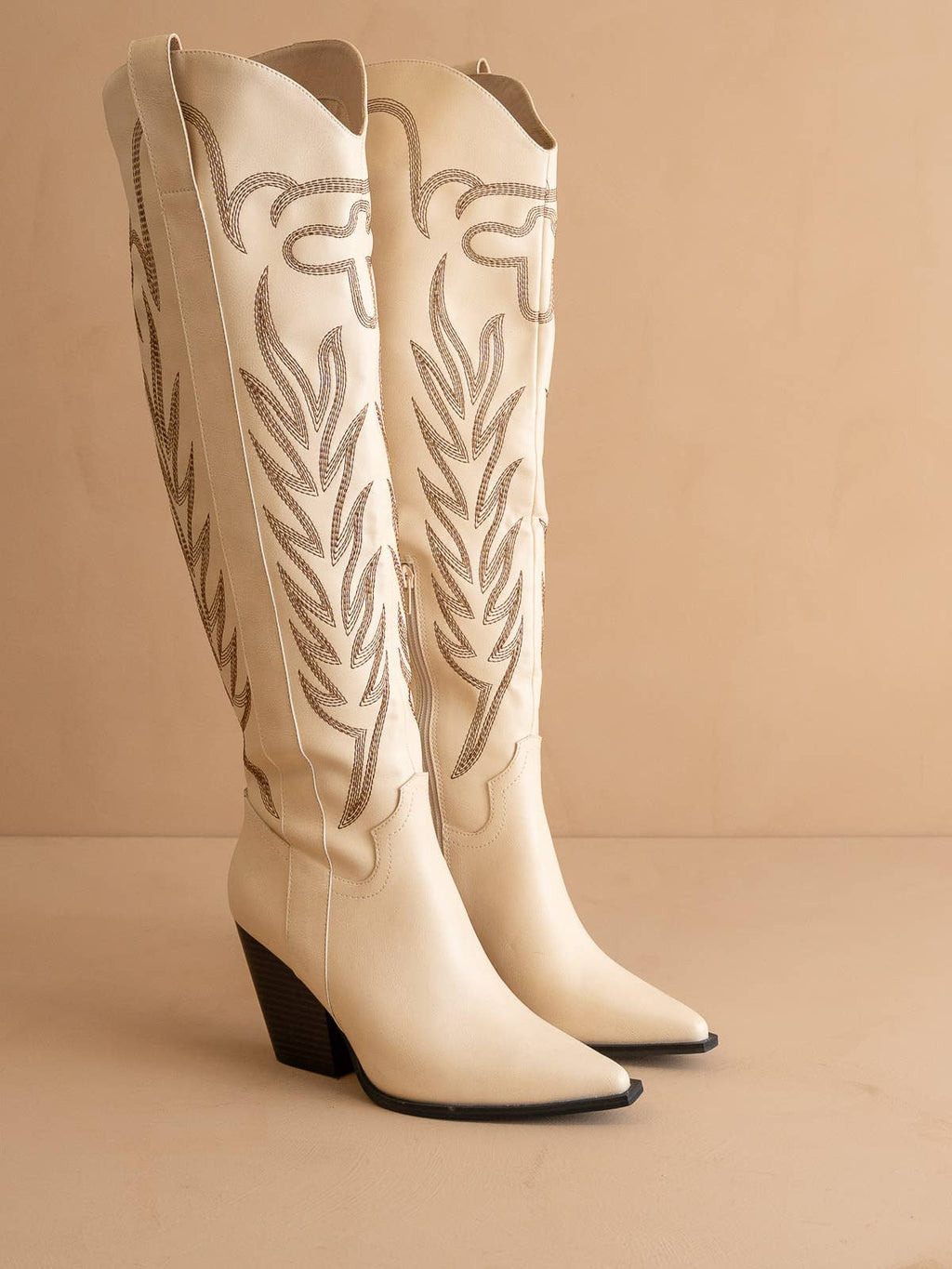 The Bronco Off White Knee High Cowboy Western Boot