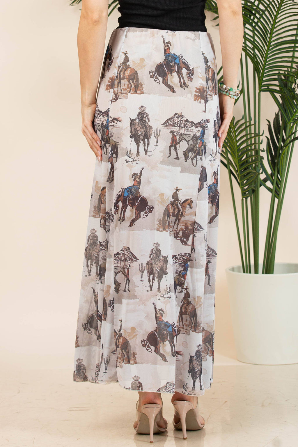 Cowboy Print Mesh Maxi Skirt