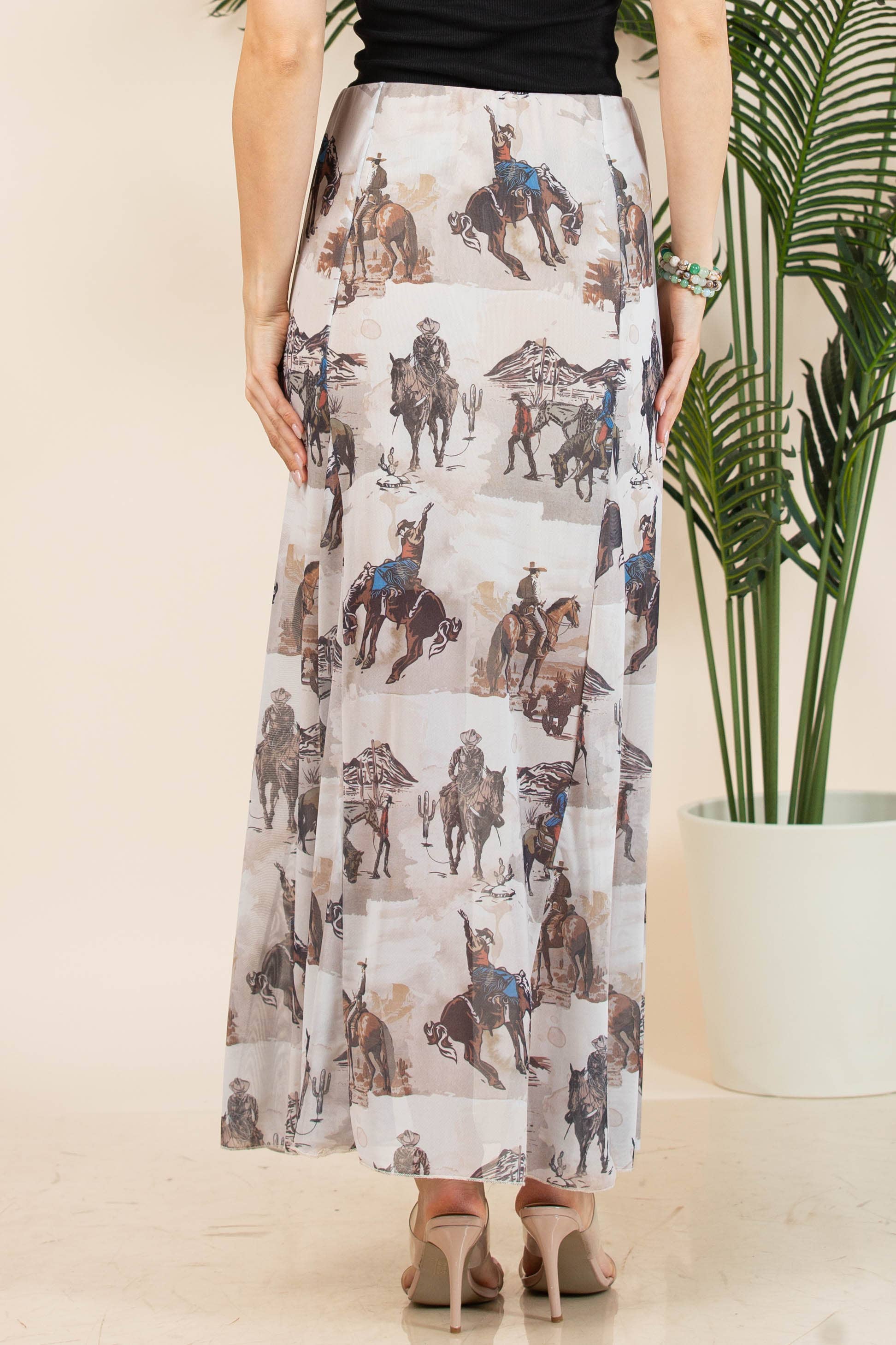 Cowboy Print Mesh Maxi Skirt