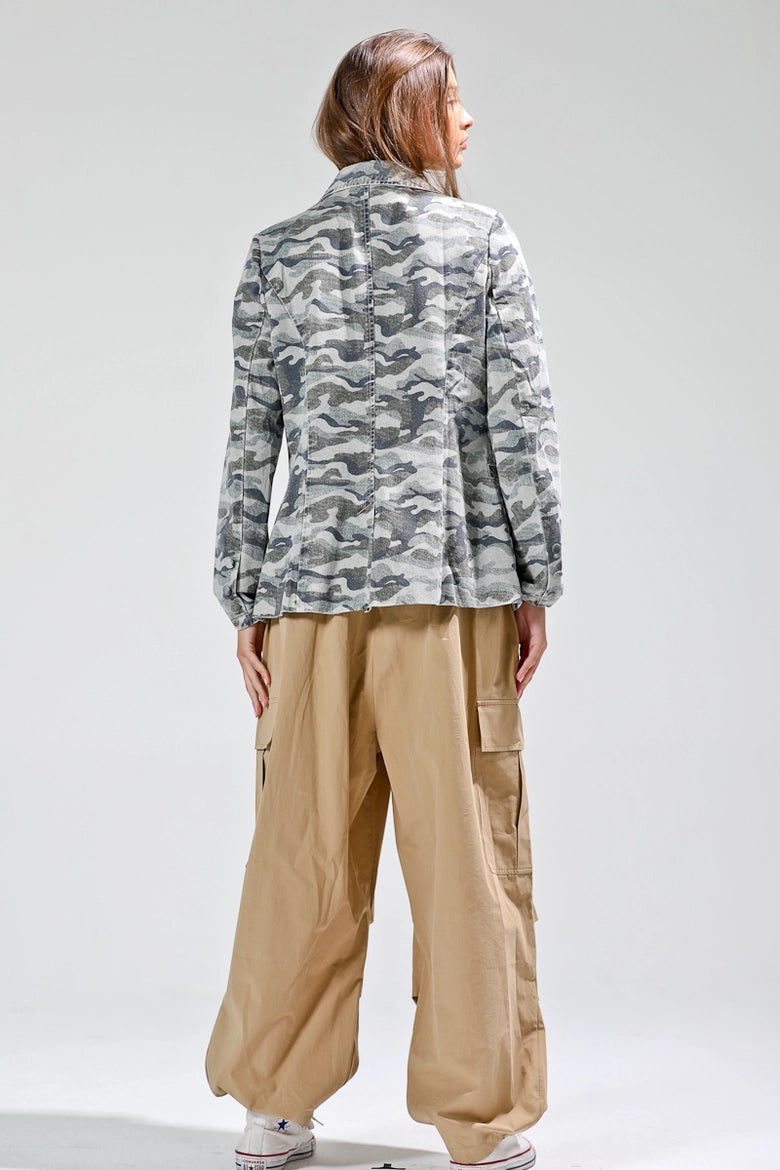 Camo Printed Button Down Blazer
