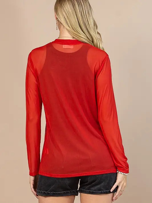 Solid Mock Neck Mesh Top