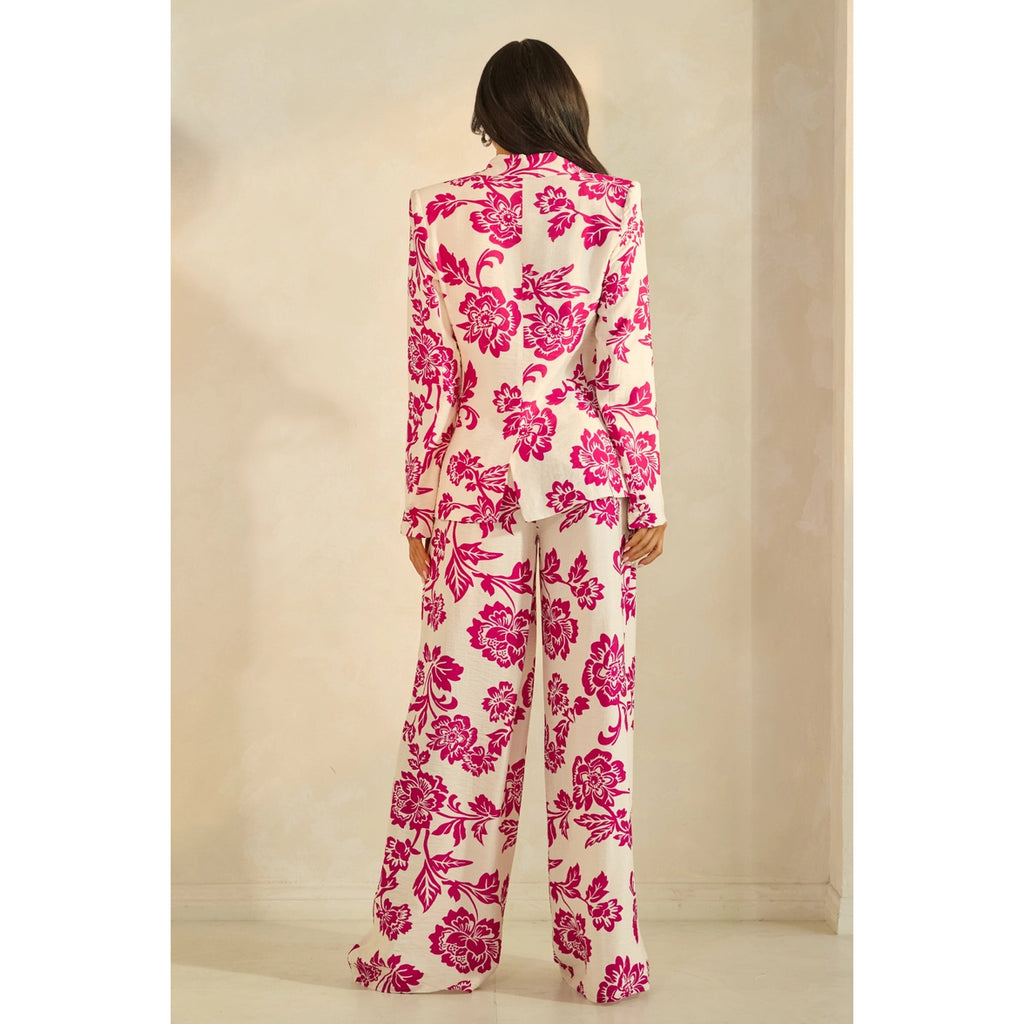 One Button Jacket & Pants Set- Magneta