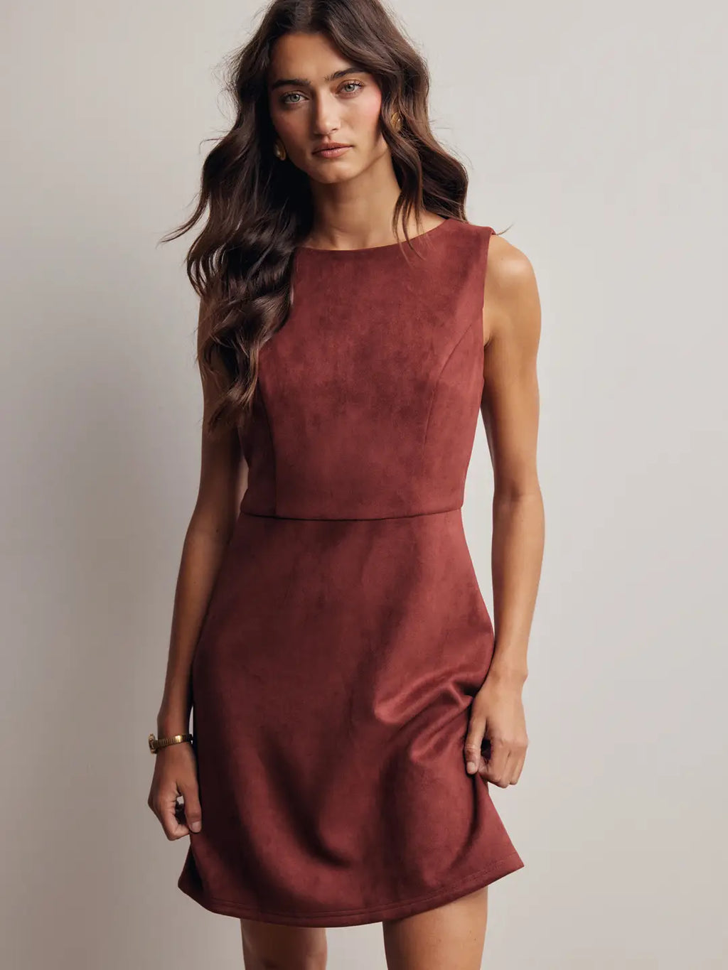 Suede Mini Dress- Burgundy