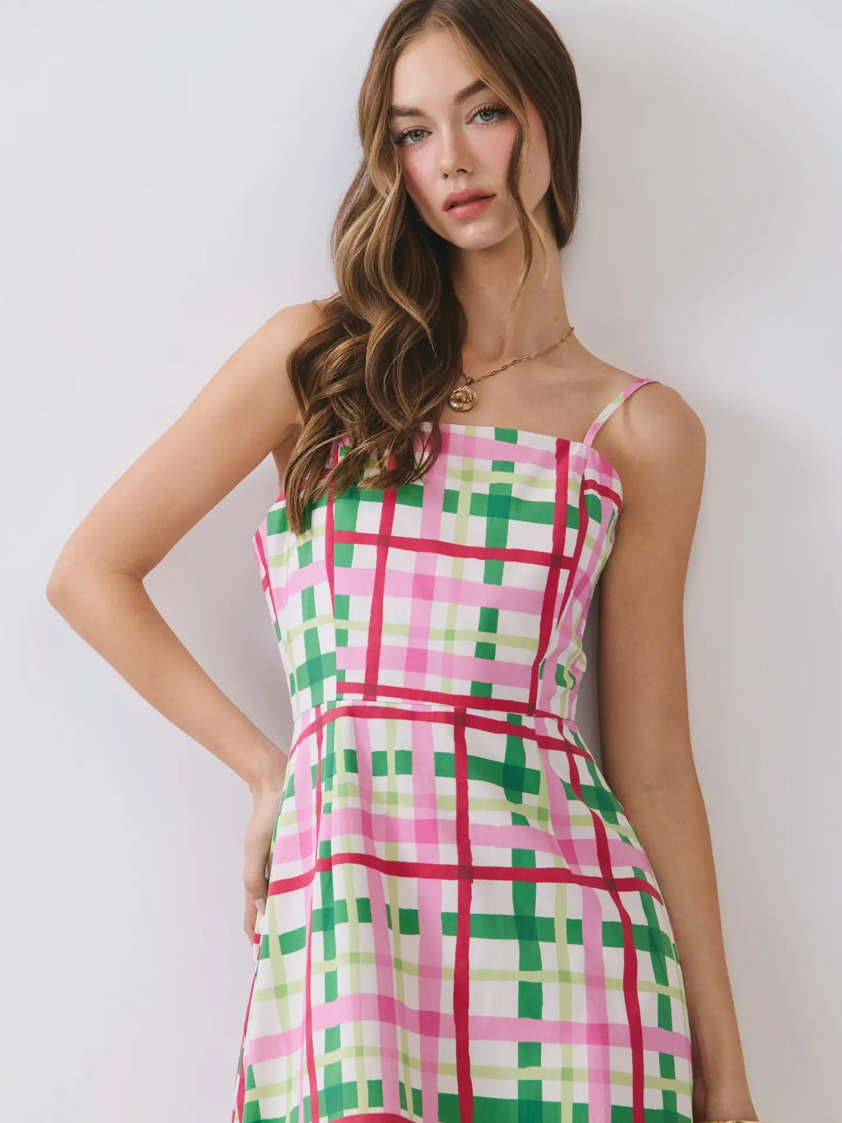 Plaid Contrast Fringe Hem Maxi Dress