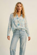 Lightweight Floral Print Button-Up Shirt- Blue
