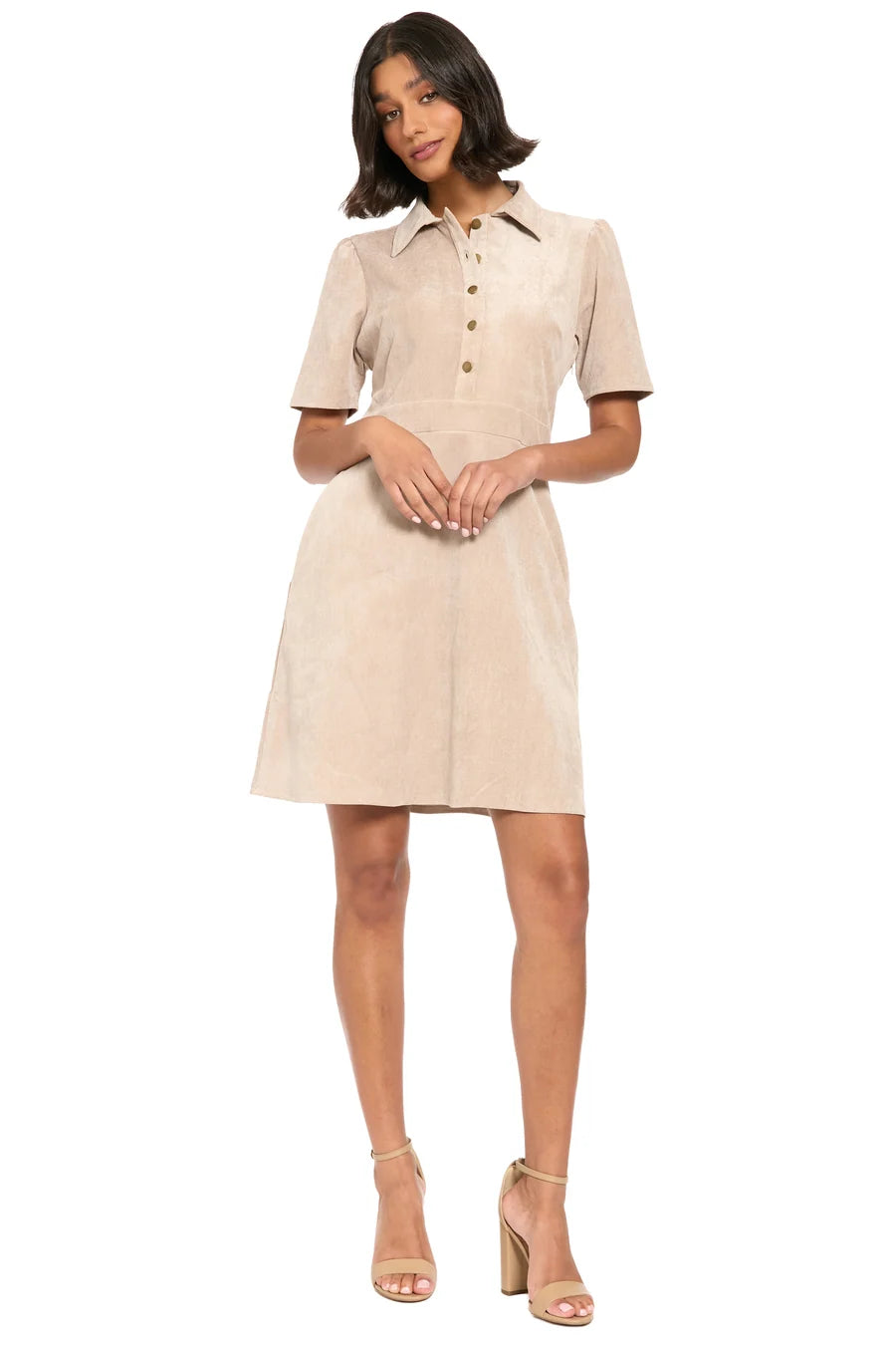 The Riva Inset Waist Corduroy Dress- Tan