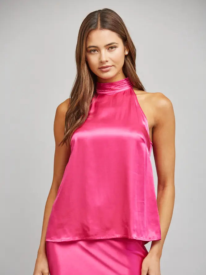 Satin Halter Neck Top- Fuchsia