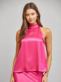 Satin Halter Neck Top- Fuchsia