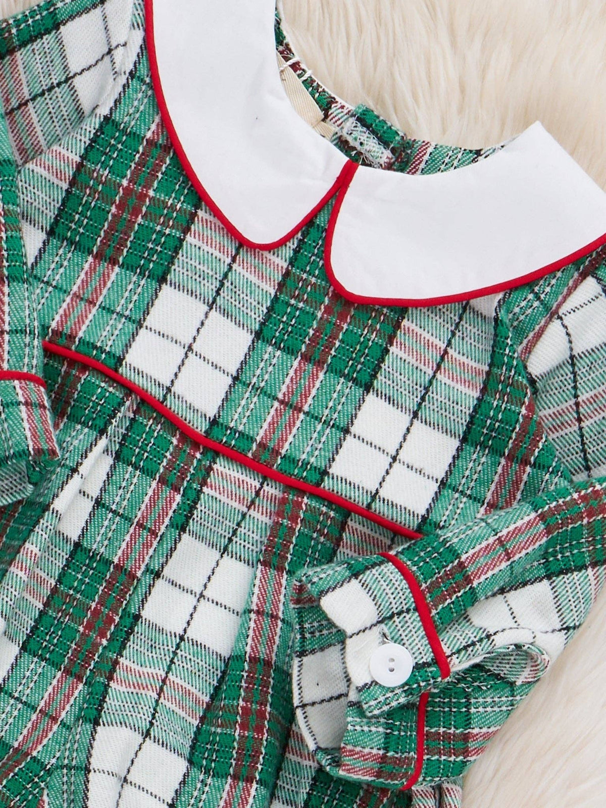 Christmas Plaid Romper- Green/White