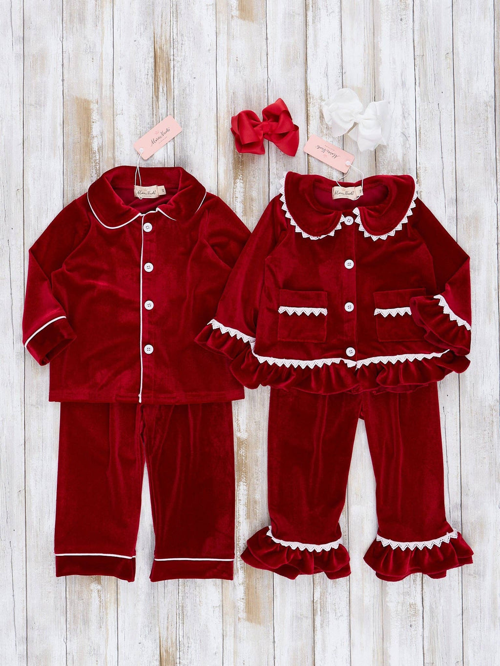 Christmas Boys & Girls Velvet Pajamas- Red