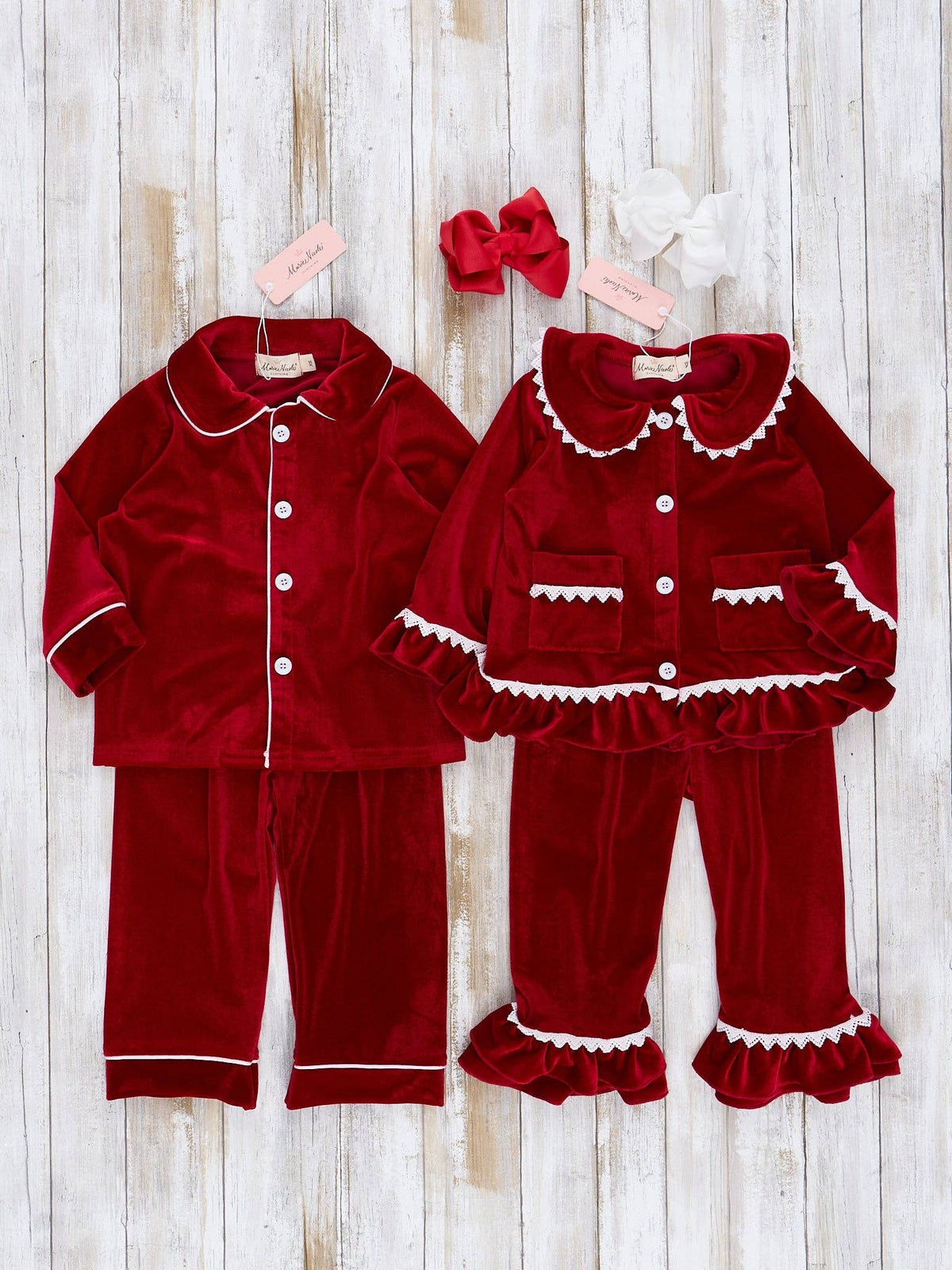 Christmas Boys & Girls Velvet Pajamas- Red