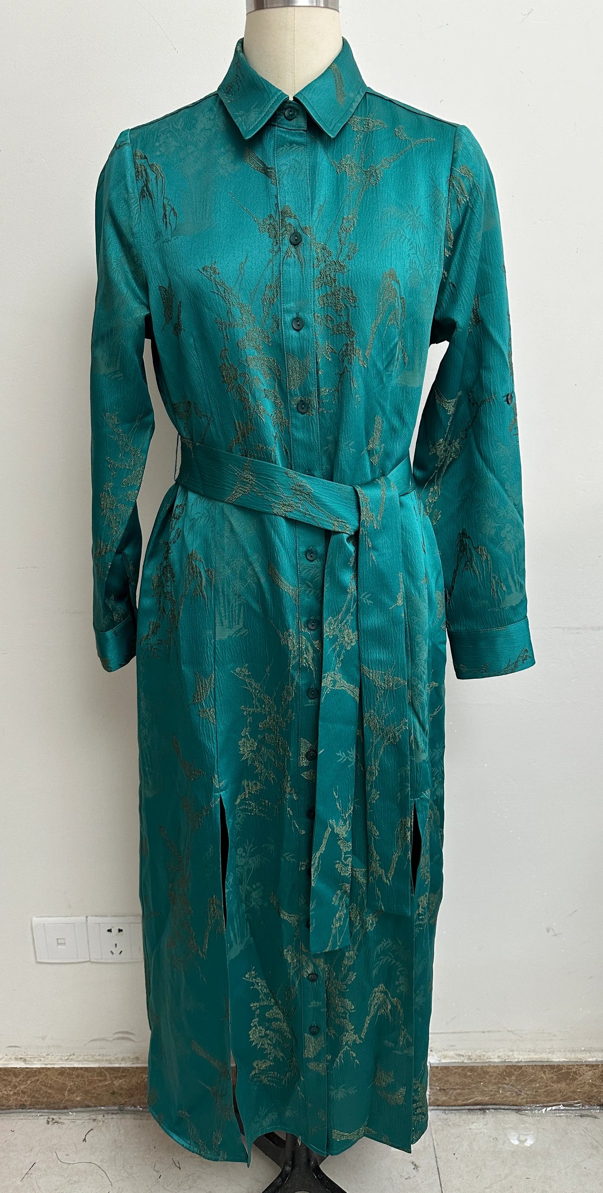 Belted Shirt Dress- Emerald Green