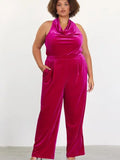 Plus Size Velvet Cowl Neck Jumpsuit