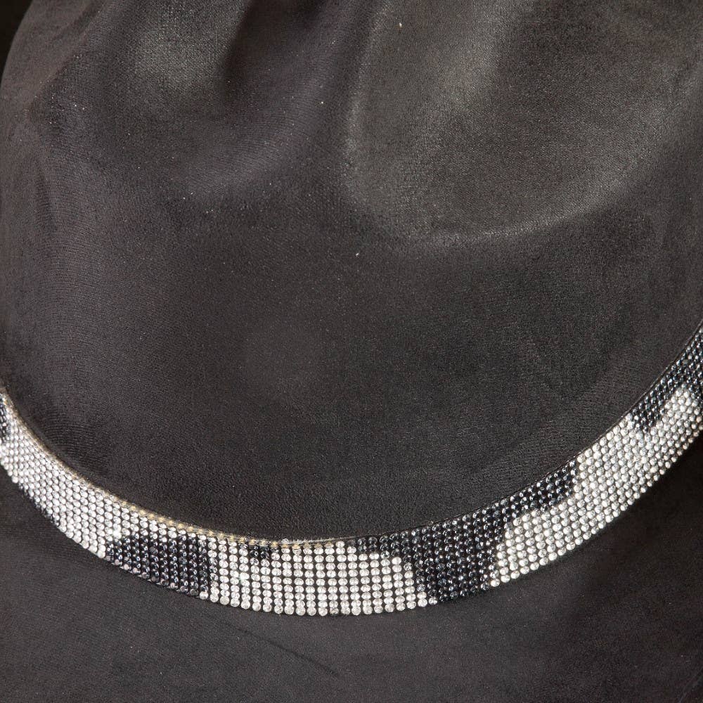 Pave Rhinestone Studded Cow Pattern Cowboy Hat- Black
