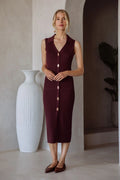 Sleeveless Midi Dress With Gold Twist Lock Buttons