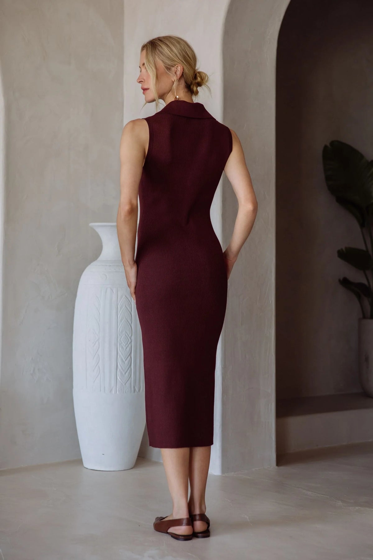 Sleeveless Midi Dress With Gold Twist Lock Buttons