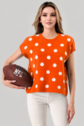 Polka Dot Sweater Top- Orange/White