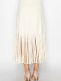 Faux Suede Skirt With Fringe Details- Beige
