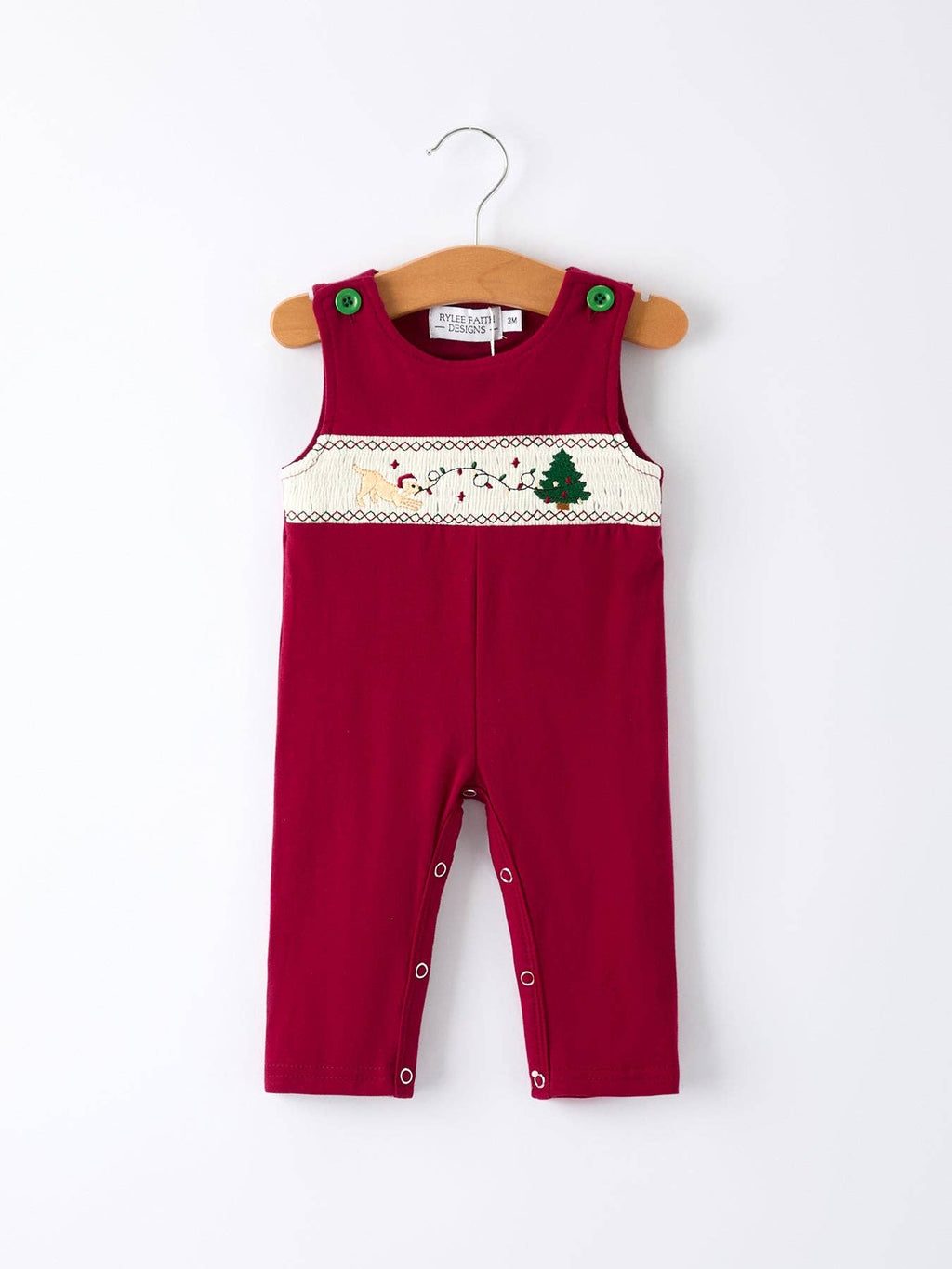 Christmas Tree Dog Embroidered Romper- Red