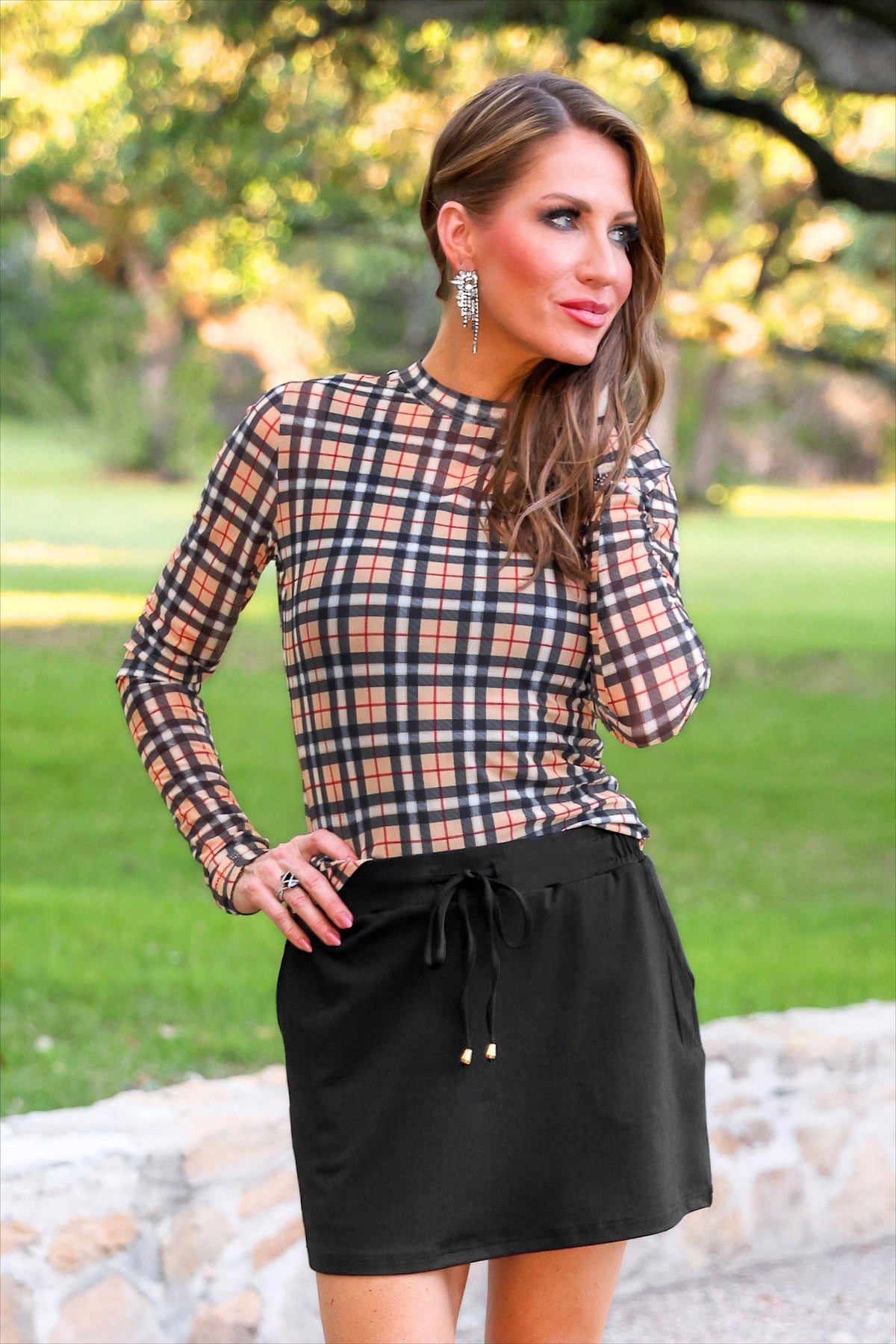Plaid Mesh Top- Multi