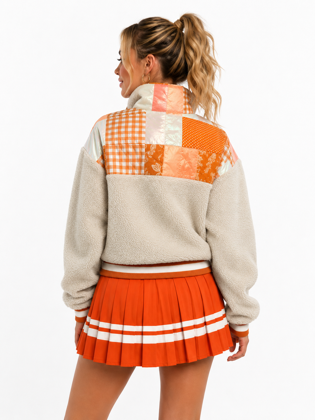 Tennessee Patchwork Sherpa Jacket- Orange/White