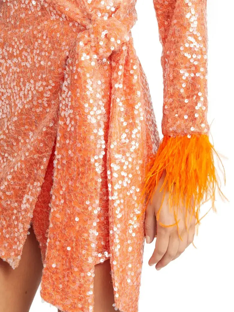 Sequin Wap Mini Dress- Orange