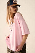 Oversized Sweater with Elbow-Length Sleeves- Pink
