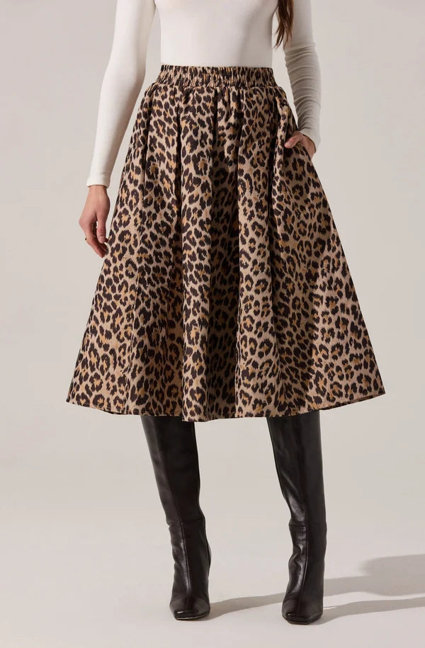 Andolina Pleated Leopard Midi Skirt