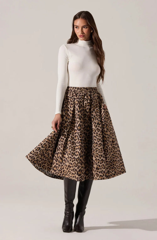 Andolina Pleated Leopard Midi Skirt