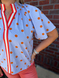 Short Sleeve Polka Dot & Striped Top- Blue