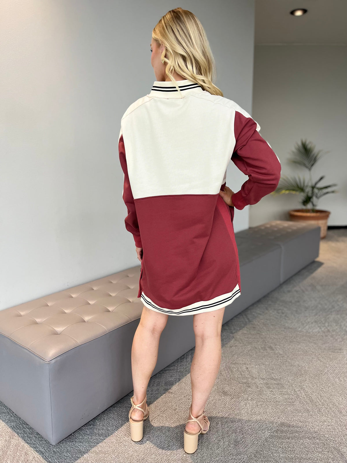Sporty Zip Front Pocket Dress- Rust