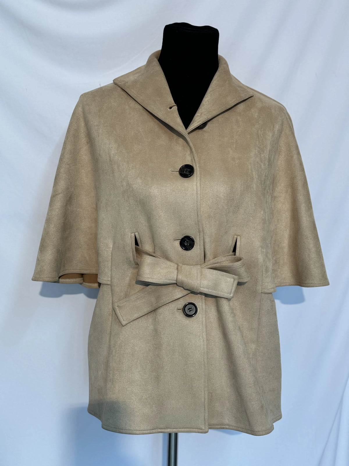 Button-Up Tie Suede Jacket- Taupe