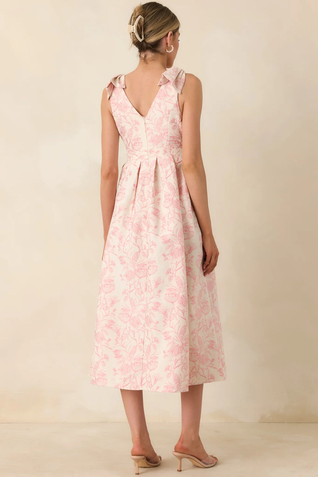Pleated Dress- Pink/Cream