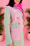Colorblock Tweed Blazer- Pink/Green