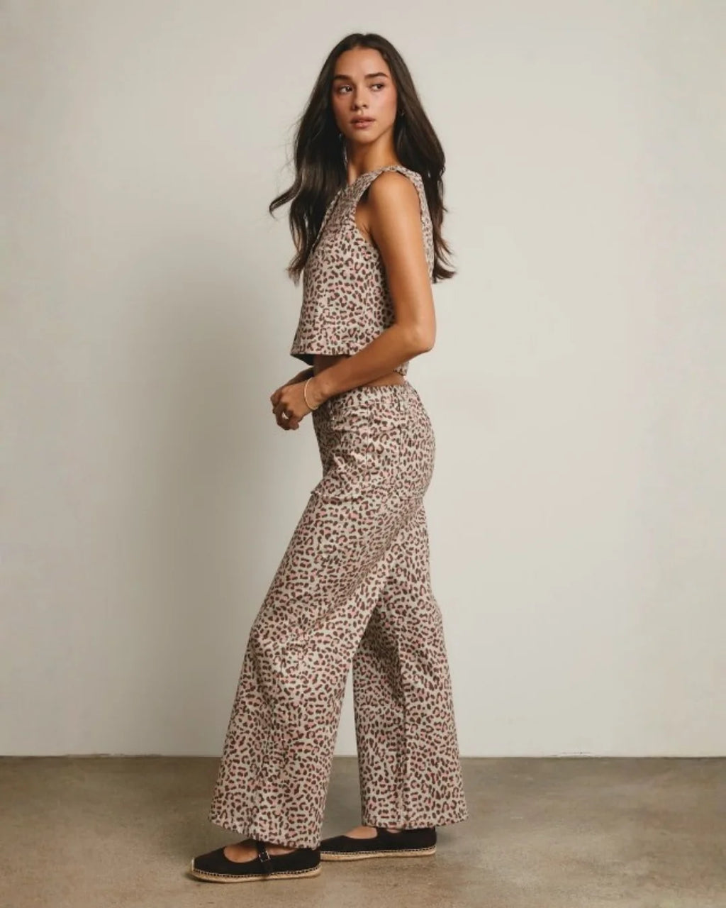 Cheetah Print Denim Two Piece Set