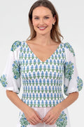 Crinkle Dimple Floral Top- Green