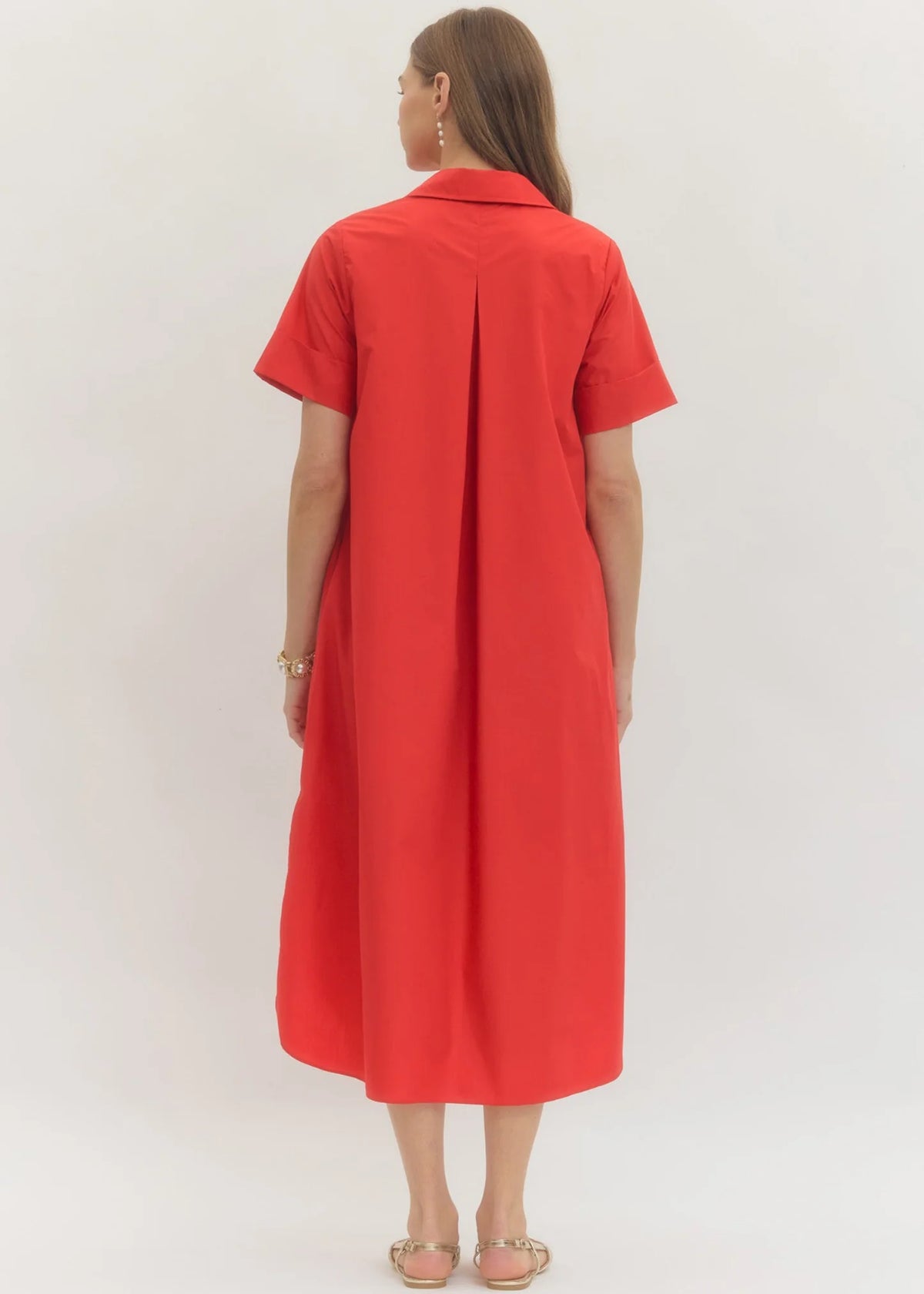 Three Button Midi Dress- Red