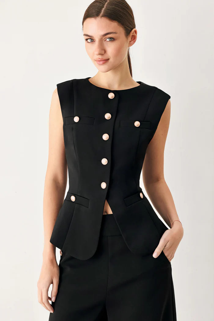 Solid Woven Vest- Black