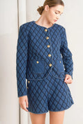 A-Quilted Woven Jacket & Short Set- Denim Blue