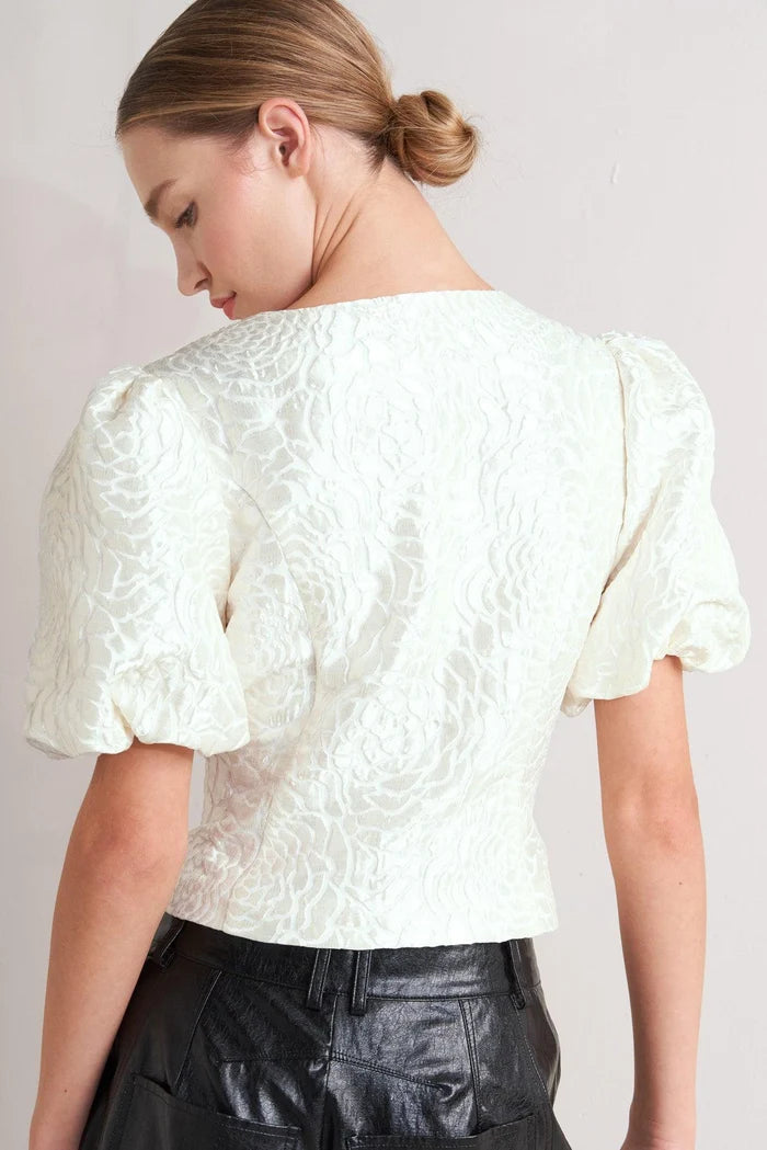 Textured Puff Sleeve Top- Cream