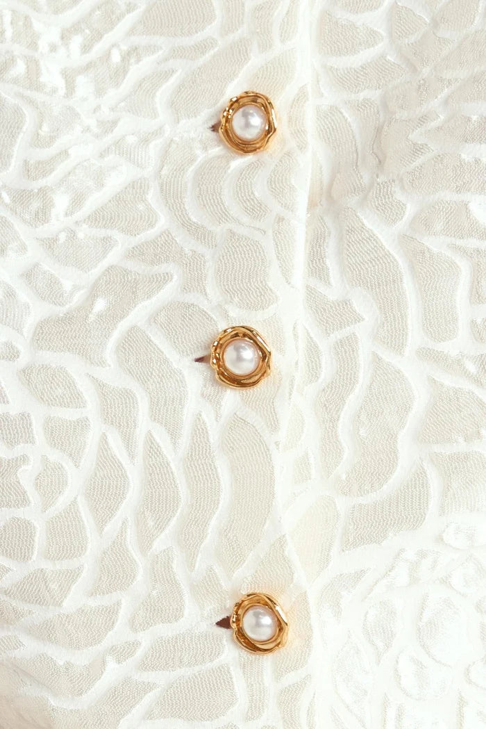 Textured Puff Sleeve Top- Cream
