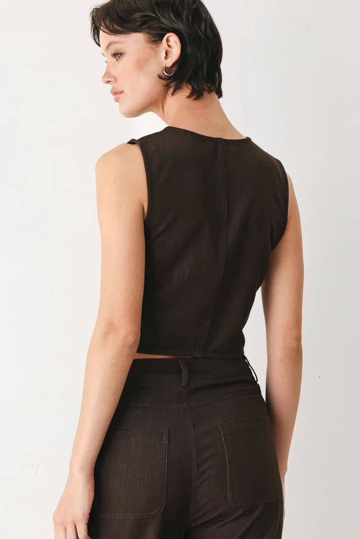 Solid Woven Vest- Brown